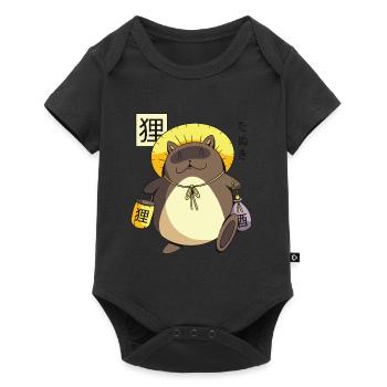 Personnage de dessin animé japonais drôle Tanuki Yokai - Body à manches courtes Premium Bébé - noir - Devant