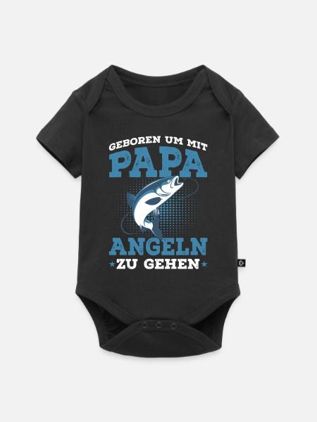 Geboren um mit Papa Angeln zu gehen Spruch - Baby Premium Kurzarmbody - Schwarz