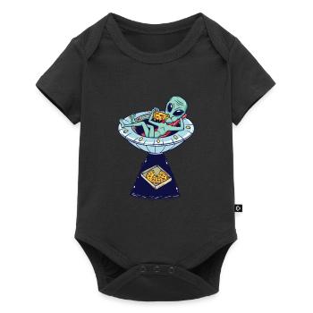Alien Abduction Pizza UFO Fliegende Untertasse Aliens - Baby Premium Kurzarmbody - Schwarz - Vorne