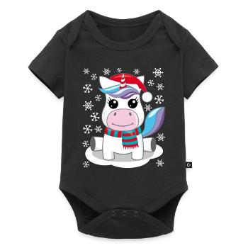 Einhorn Weihnachten Geschenk Weihnachtsgeschenk - Baby Premium Kurzarmbody - Schwarz - Vorne