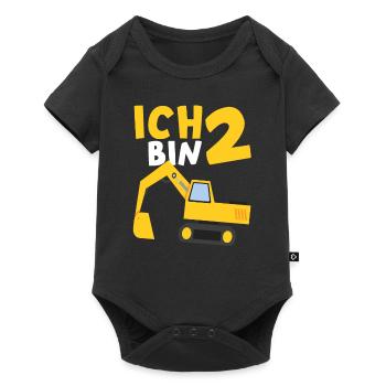 2. Geburtstag Kindergeburtstag 2 Jahre Bagger - Baby Premium Kurzarmbody - Schwarz - Vorne