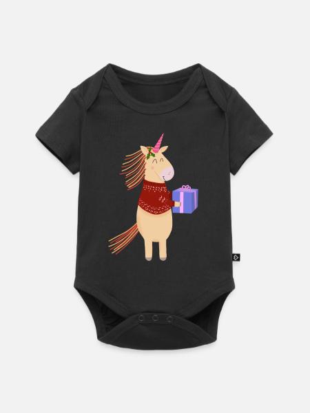 Gelbes Einhorn-Weihnachtsgeschenk - Baby Premium Kurzarmbody - Schwarz