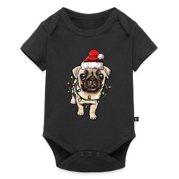 Mops Noël chien cadeau - Body à manches courtes Premium Bébé - noir - Devant