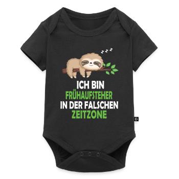 Faultier Schlafanzug Nachthemd Schlafshirt Pyjama - Baby Premium Kurzarmbody - Schwarz - Vorne