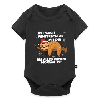 Faultier Winterschlaf Nachthemd Schlafshirt - Baby Premium Kurzarmbody - Schwarz - Vorne