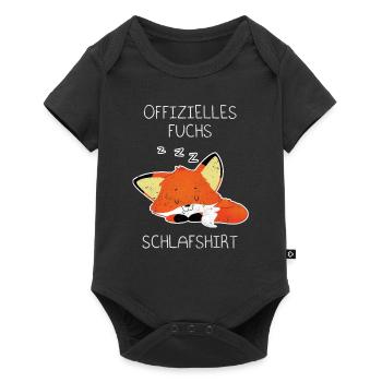 Schlafshirt Pyjama Schlafanzug Nachthemd Fuchs - Baby Premium Kurzarmbody - Schwarz - Vorne