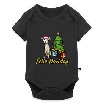 Feliz Navidog Whippet Hunde Geschenk - Baby Premium Kurzarmbody - Schwarz - Vorne