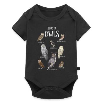 Owl Types, Owls, Barn Owl, Great Gray - Baby Premium short-sleeve bodysuit - black - Front