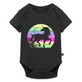 Retro unicorn mythical creature rainbow - Baby Premium short-sleeve bodysuit - black - Front