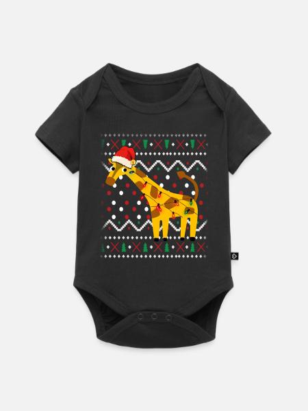 Giraffe Ugly Christmas - Premium babyrompertje met korte mouwen  - zwart