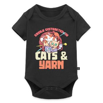 Facilement distrait par les chats et le fil au crochet - Body à manches courtes Premium Bébé - noir - Devant