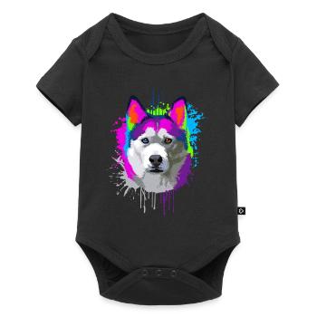 Splash Art Siberian Husky propriétaire de chien cadeau - Body à manches courtes Premium Bébé - noir - Devant