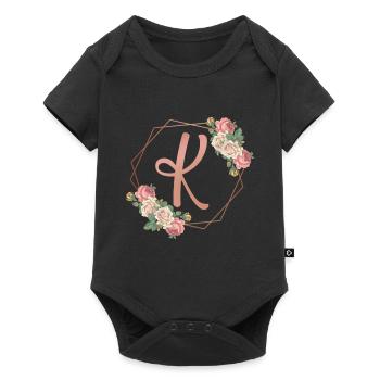 Couronne florale romantique initiale lettre K fleurs - Body à manches courtes Premium Bébé - noir - Devant