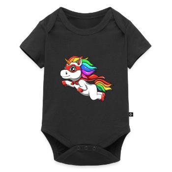 Lustiges Einhorn als Held für einen Superheld - Baby Premium Kurzarmbody - Schwarz - Vorne