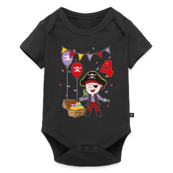 4 ans d'anniversaire d'enfants pirates enfants cadeau amusant - Body à manches courtes Premium Bébé - noir - Devant