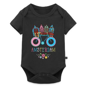 Souvenir floral de la bicyclette d'Amsterdam aux Pays-Bas - Body à manches courtes Premium Bébé - noir - Devant
