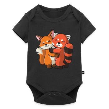 Renard avec panda roux aime les animaux mignons doux - Body à manches courtes Premium Bébé - noir - Devant