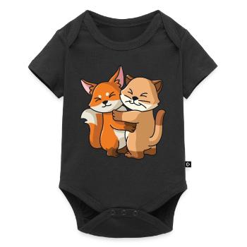 Katze mit Fuchs Liebe süßes niedliche Tiere - Baby Premium Kurzarmbody - Schwarz - Vorne