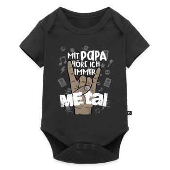 Mit Papa höre ich immer Metal, lustig, heavy metal - Baby Premium Kurzarmbody - Schwarz - Vorne