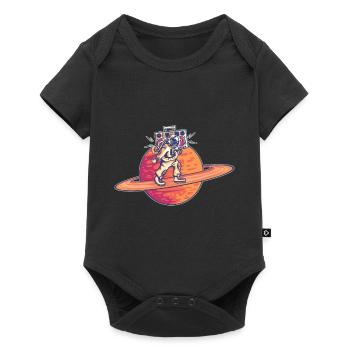 Astronaut geht auf Saturn Ring mit Ghettoblaster - Baby Premium Kurzarmbody - Schwarz - Vorne