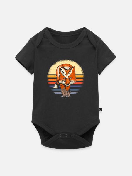 Fuchs Waldtier Geschenk Retro - Baby Premium Kurzarmbody - Schwarz