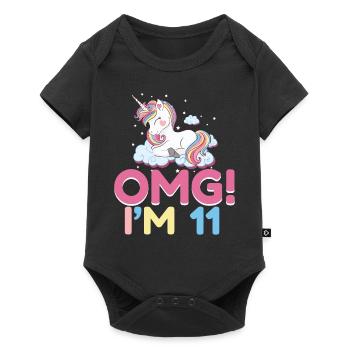 11ème anniversaire fille 11 ans fête de licorne - Body à manches courtes Premium Bébé - noir - Devant