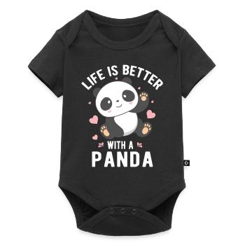 Das Leben ist besser mit einem Panda niedlich Panda Bär Classi - Baby Premium Kurzarmbody - Schwarz - Vorne