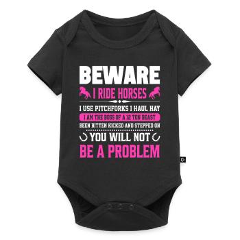 Méfiez-vous, je monte à cheval cheval équestre - Body à manches courtes Premium Bébé - noir - Devant