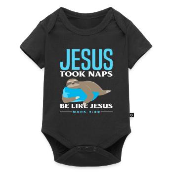 Faultier Jesus Nickerchen - Baby Premium Kurzarmbody - Schwarz - Vorne