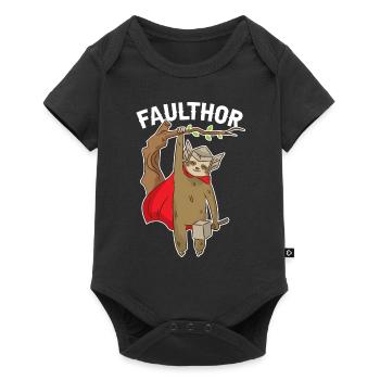 FAULTHOR das nordische Faultier Götter Thor Odin - Baby Premium Kurzarmbody - Schwarz - Vorne