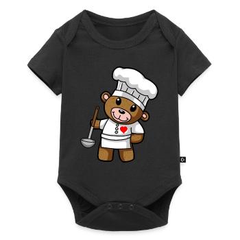 Teddybär Koch Kochmütze Kelle Suppen Küche - Baby Premium Kurzarmbody - Schwarz - Vorne