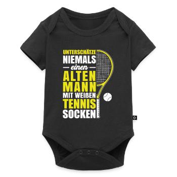Unterschätze nie alten Mann - weiße Tennis Socken - Baby Premium Kurzarmbody - Schwarz - Vorne