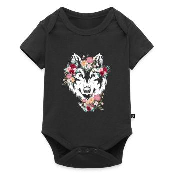 Wolf Wolf's Head Flowers Decoration - Baby Premium short-sleeve bodysuit - black - Front