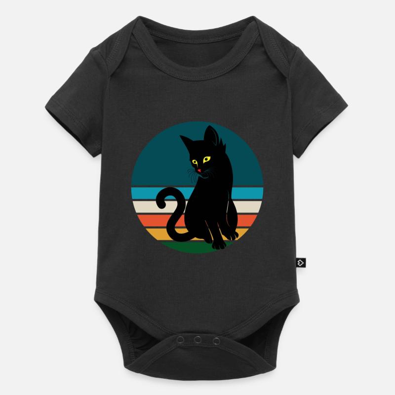 Coucher du soleil rétro assis de chat noir - Body à manches courtes Premium Bébé - noir