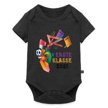 Schulkind 2021 1. Klasse Einschulung Stift Lineal - Baby Premium Kurzarmbody - Schwarz - Vorne