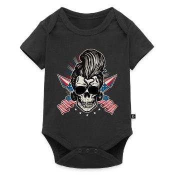 USA Flag Rock n Roll Rockabilly Skull 4th Of July - Baby Premium short-sleeve bodysuit - black - Front
