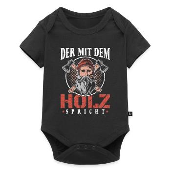 Der mit dem Holz spricht | Holzfäller Holz machen - Baby Premium Kurzarmbody - Schwarz - Vorne