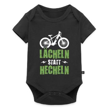 E-Bike Lächeln Statt Hecheln Elektro Fahrrad - Baby Premium Kurzarmbody - Schwarz - Vorne