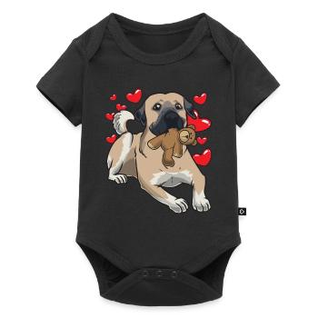 Kangal chien avec animal en peluche et de nombreux cœurs - Body à manches courtes Premium Bébé - noir - Devant