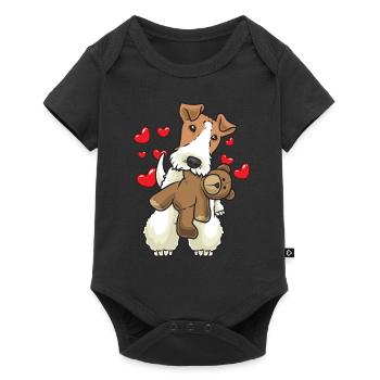 Foxterrier Drahthaar Hund mit Stofftier - Baby Premium Kurzarmbody - Schwarz - Vorne
