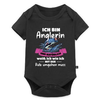 Angel Mädchen Anglerin Fischerin - Baby Premium Kurzarmbody - Schwarz - Vorne