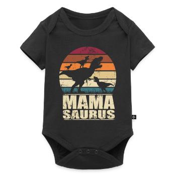 Mamasaurus Rex Dinosaurier Mutter Dino Drillinge - Baby Premium Kurzarmbody - Schwarz - Vorne