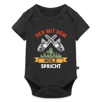 Der mit dem Holz spricht | Holzfäller Holz machen - Baby Premium Kurzarmbody - Schwarz - Vorne