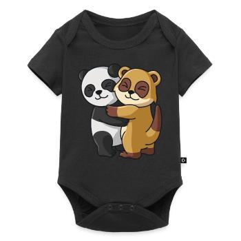 Panda and Meerkat Hug Cuddle Animals - Baby Premium short-sleeve bodysuit - black - Front