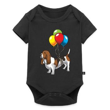 Basset Hound chien avec des ballons - Body à manches courtes Premium Bébé - noir - Devant