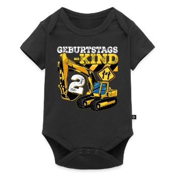 Bagger Baustelle Geburtstag 2 Jahre Geschenk Bau - Baby Premium Kurzarmbody - Schwarz - Vorne
