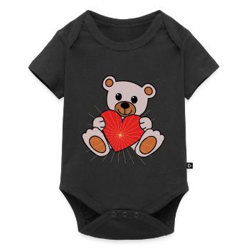 Cuddle cuddle bear heart love Valentin cordially - Baby Premium short-sleeve bodysuit - black - Front