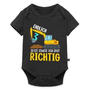 3. Geburtstag Bagger deko ich bin Endlich 3 Jahre - Baby Premium Kurzarmbody - Schwarz - Vorne