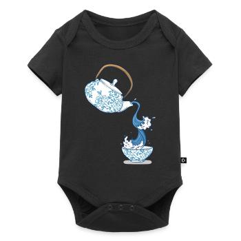 Teapot big wave art drawing Japan style - Baby Premium short-sleeve bodysuit - black - Front