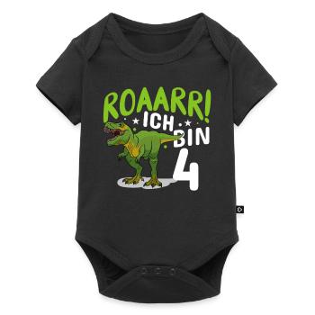4. Geburtstag 4 Jahre Dino Dinosaurier Fan - Baby Premium Kurzarmbody - Schwarz - Vorne